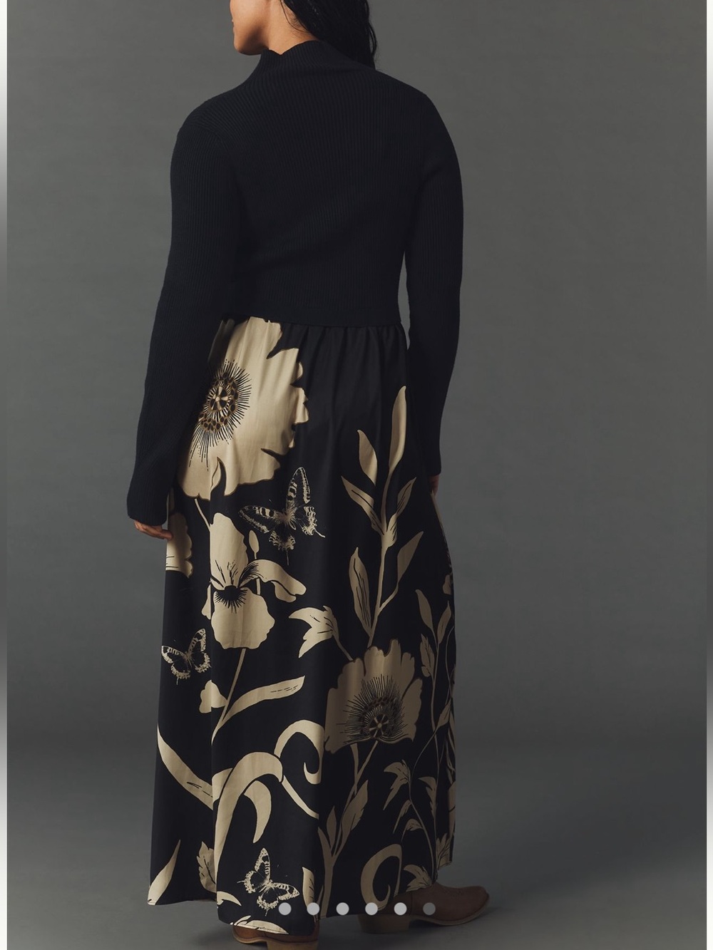 🦋Anthropologie Thea Long Sleeve Twofer Maxi Dress New 2X Butterfly Floral Black - Picture 2 of 16